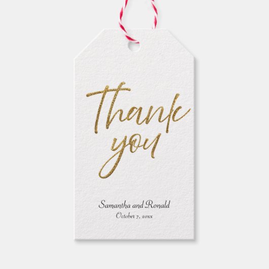 White & Gold Glitzer Minimalistisch Vielen Dank Geschenkanhänger (Vorderseite)