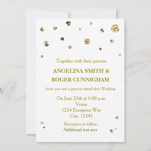 White & Gold Glitzer Moderne Dot Wedding Einladung (Vorderseite)
