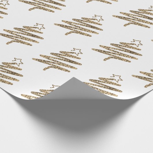 White Gold Glitzer Moderner Weihnachtsbaum Geschenkpapier (Ecke)