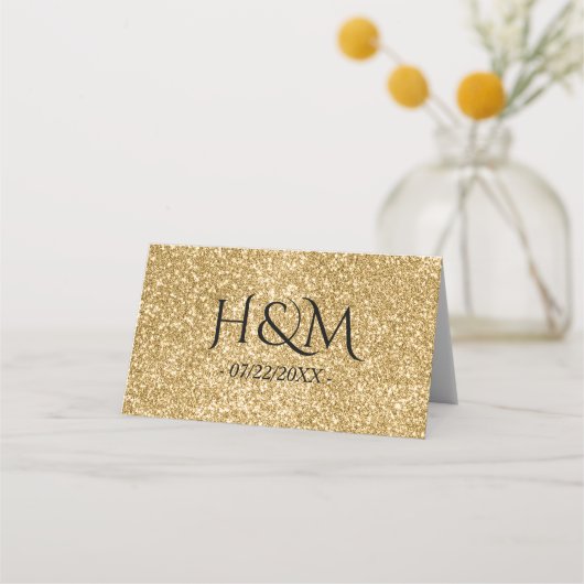 White & Gold Glitzer Ombre Wedding Platzkarte (Rückseite)