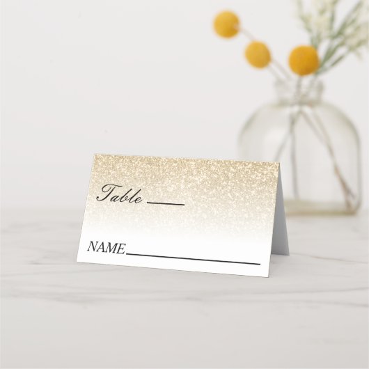 White & Gold Glitzer Ombre Wedding Platzkarte (Vorderseite)