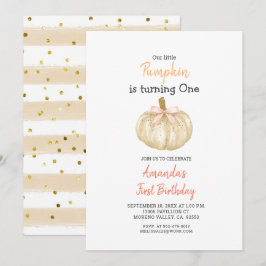 WHITE Gold Glitzer Pumpkin 1. Geburtstag Einladung