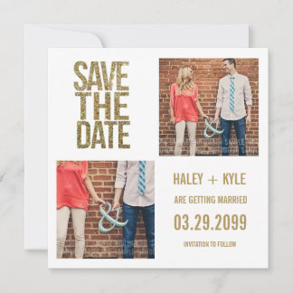 White & Gold Glitzer Save the Date Fotokarten