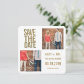 White & Gold Glitzer Save the Date Fotokarten Einladung (Stehend Vorderseite)
