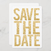 White & Gold Glitzer Save the Date Typografie Einladung (Vorne/Hinten)