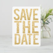 White & Gold Glitzer Save the Date Typografie Einladung (Stehend Vorderseite)