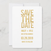 White & Gold Glitzer Save the Date Typografie Einladung (Rückseite)