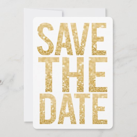 White & Gold Glitzer Save the Date Typografie Einladung (Vorderseite)