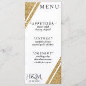 White & Gold Glitzer Stripe Hochzeitsempfang Menükarte (Vorderseite)