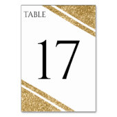 White & Gold Glitzer Stripe Hochzeitsempfang Tischnummer (Vorderseite)