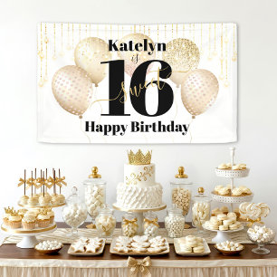 White Gold Glitzer Sweet 16 Birthday Balloons Bold Banner