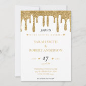 White & Gold Glitzer Tropfen Hochzeit Einladung (Vorderseite)