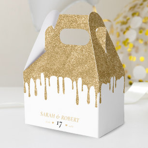 White & Gold Glitzer Tropfen Hochzeit Geschenkschachtel