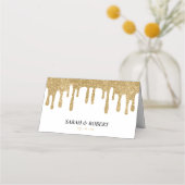 White & Gold Glitzer Tropfen Hochzeitsempfang Platzkarte (Rückseite)