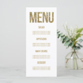 White & Gold Glitzer Typografy Wedding Menu Cards Menükarte (Stehend Vorderseite)