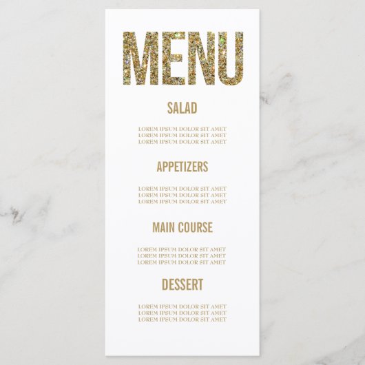 White & Gold Glitzer Typografy Wedding Menu Cards Menükarte (Vorderseite)