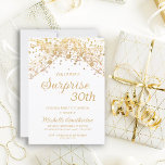 White Gold Glitzer Überraschung 30. Geburtstag Einladung<br><div class="desc">30. Überraschende Geburtstagsfeier für Frauen mit glitzernden goldenen Saitenleuchten und glitzerndem Bügel auf weißem Hintergrund. Da Text anpassbar ist, ist diese Einladung für eine Dame gedacht, die jeden Geburtstag feiert. (18., 21., 30., 40., 50., 60., 70., 80., 90., 100.oder jedes Alter). Text, Schriftart und Wortlaut sind vollständig anpassbar. Kontaktieren Sie...</div>