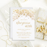 White Gold Glitzer Überraschung 40. Geburtstag Einladung<br><div class="desc">40. Überraschende Geburtstagsfeier für Frauen mit glitzernden goldenen Saitenleuchten und glitzerndem Bügel auf weißem Hintergrund. Da Text anpassbar ist, ist diese Einladung für eine Dame gedacht, die jeden Geburtstag feiert. (18., 21., 30., 40., 50., 60., 70., 80., 90., 100.oder jedes Alter). Text, Schriftart und Wortlaut sind vollständig anpassbar. Kontaktieren Sie...</div>