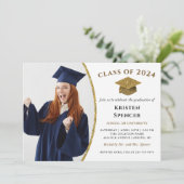 White Gold Graduate Foto Frame Graduation Party Einladung (Stehend Vorderseite)