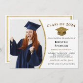 White Gold Graduate Foto Frame Graduation Party Einladung (Vorne/Hinten)