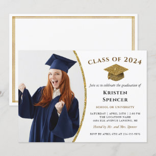 White Gold Graduate Foto Frame Graduation Party Einladung