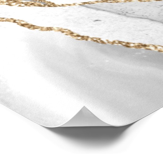 White, Gold & Gray Mist Agate Wedding Poster (Ecke)