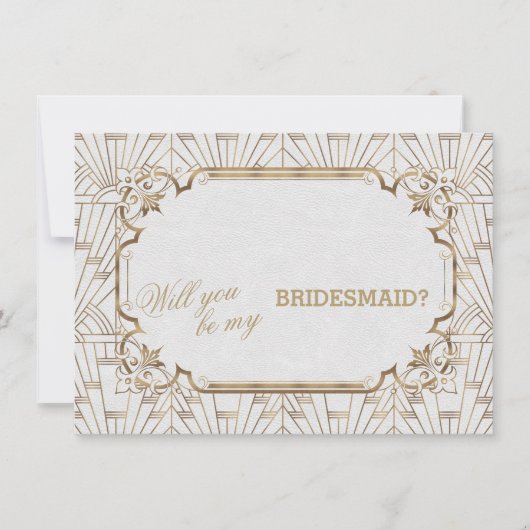 White Gold Great Gatsby Art Dec Wedding Bridesmaid Einladung (Vorderseite)