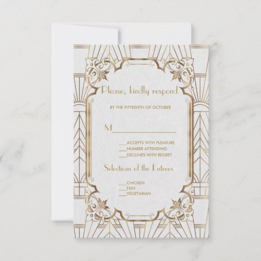 White Gold Great Gatsby Art Deco 1920er UAWG RSVP Karte (Vorderseite)