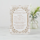 White Gold Great Gatsby Art Deco Engagement Party Einladung (Stehend Vorderseite)