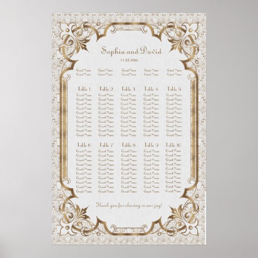 White Gold Great Gatsby Art Deco Seekarte Poster (Vorne)