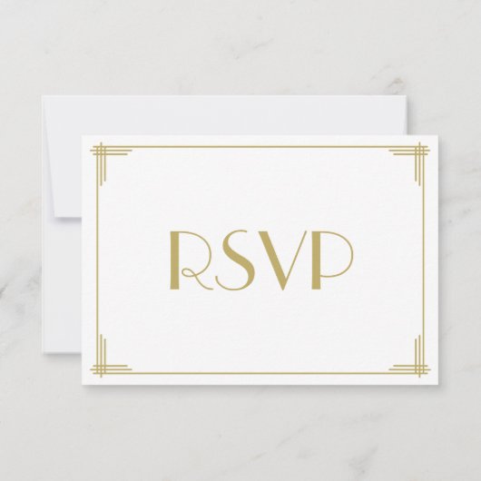 White Gold Great Gatsby Art Deco Wedding RSVP Card (Rückseite)