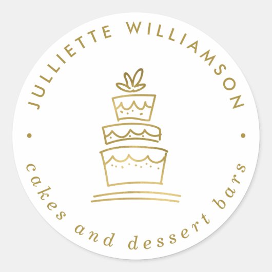 White & Gold handgezogene Hochzeitskuchen Runder Aufkleber (Vorderseite)