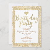 White & Gold Heart Glam Geburtstagsparty Einladung (Vorderseite)