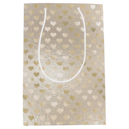 White Gold Hearts Mittlere Geschenktüte (Vorderseite)