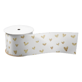 White Gold Hearts Satin Ribbon Satinband