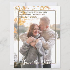 White Gold Herbst Elegantes Chic Herbst Foto Hochz Einladung