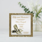 White Gold High Heels Frauen 50. Geburtstag Einladung (Stehend Vorderseite)