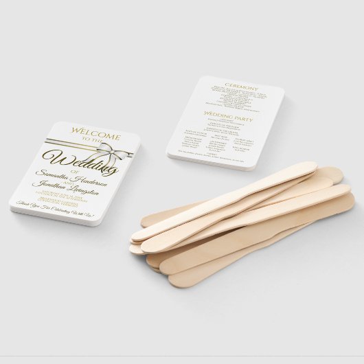 White & Gold Hochzeitsfans mit Programm Fächer (Non-assembled)