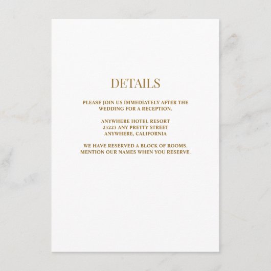White/Gold-Hochzeitungs-Detailkarte Begleitkarte (Vorderseite)