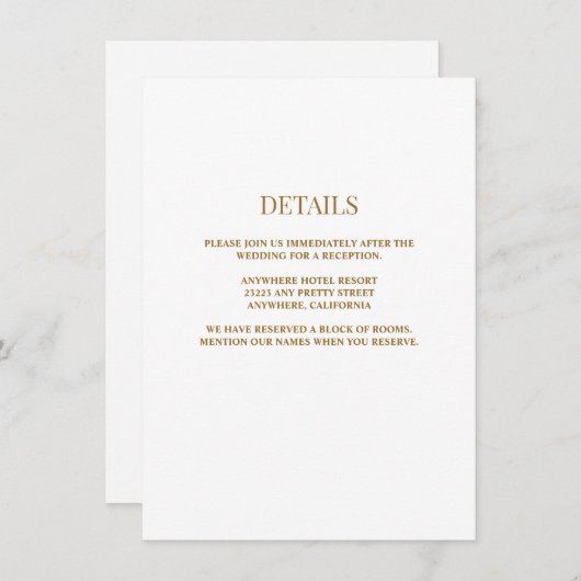 White/Gold-Hochzeitungs-Detailkarte Begleitkarte (Vorne/Hinten)