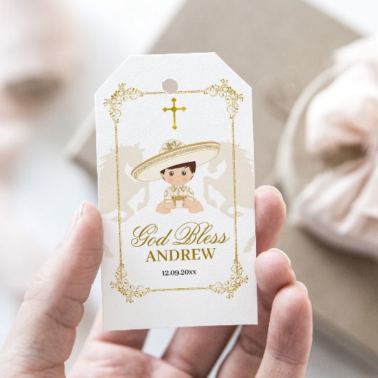 White Gold Horse Mexican Boy Charro Taufe Geschenkanhänger