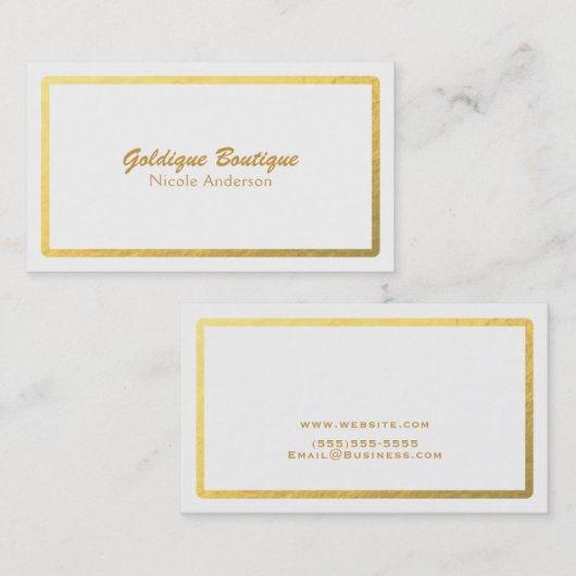 White & Gold Imitate Foil Shine Minimal Glam Visitenkarte (Vorne/Hinten)
