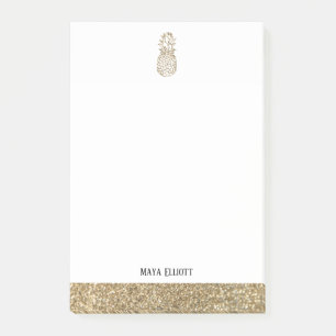 White + Gold Imitate Glitzer Ananas & Border Post-it Klebezettel