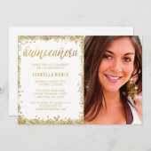 White Gold Imitate Glitzer Quinceanera 15. Geburts Einladung (Vorne/Hinten)