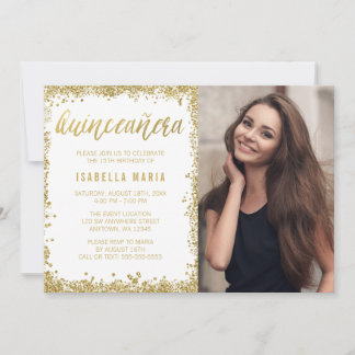 White Gold Imitate Glitzer Quinceanera 15. Geburts Einladung