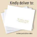 White gold individual guest address elegant labels<br><div class="desc">Personalized solid white ordy elegant wedding guest name and address mailing labels with a chic gold calligraphy script.</div>