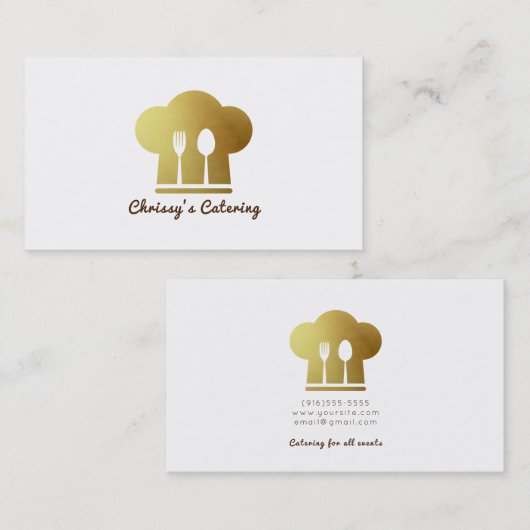 White & Gold Koch Hat Eating Utensils Minimal Visitenkarte (Vorne/Hinten)