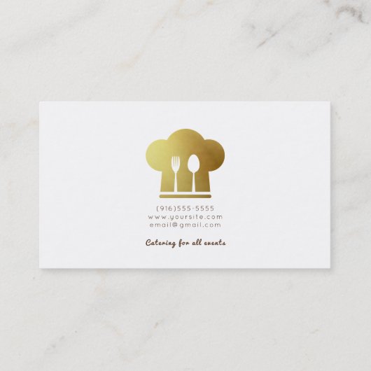 White & Gold Koch Hat Eating Utensils Minimal Visitenkarte (Rückseite)