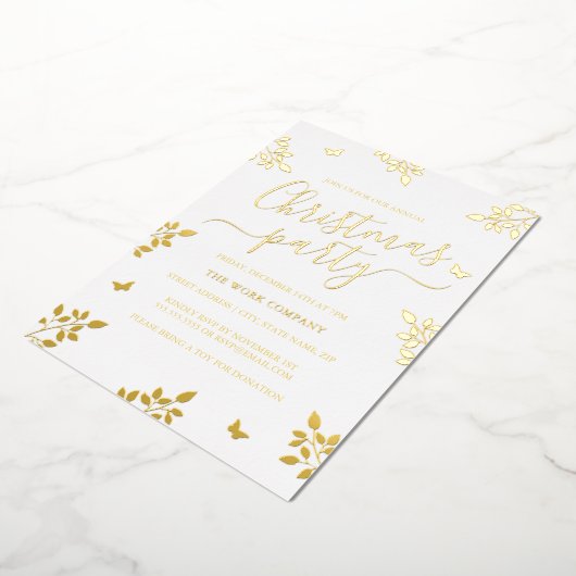 White Gold Leaf Corporate Weihnachtsfest Party Folieneinladung (Gedreht)