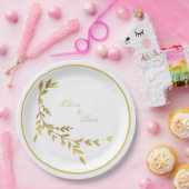 White Gold Leaf Elegant Name Script Hochzeit Pappteller (Party)